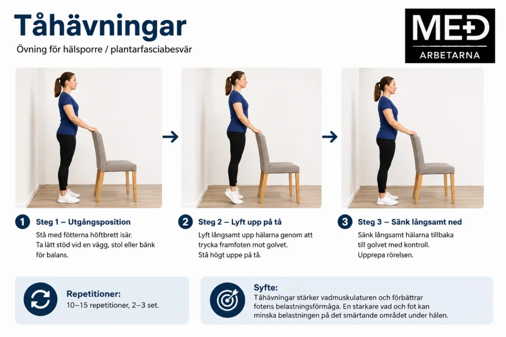 Rehabövning tåhävningar med instruktioner