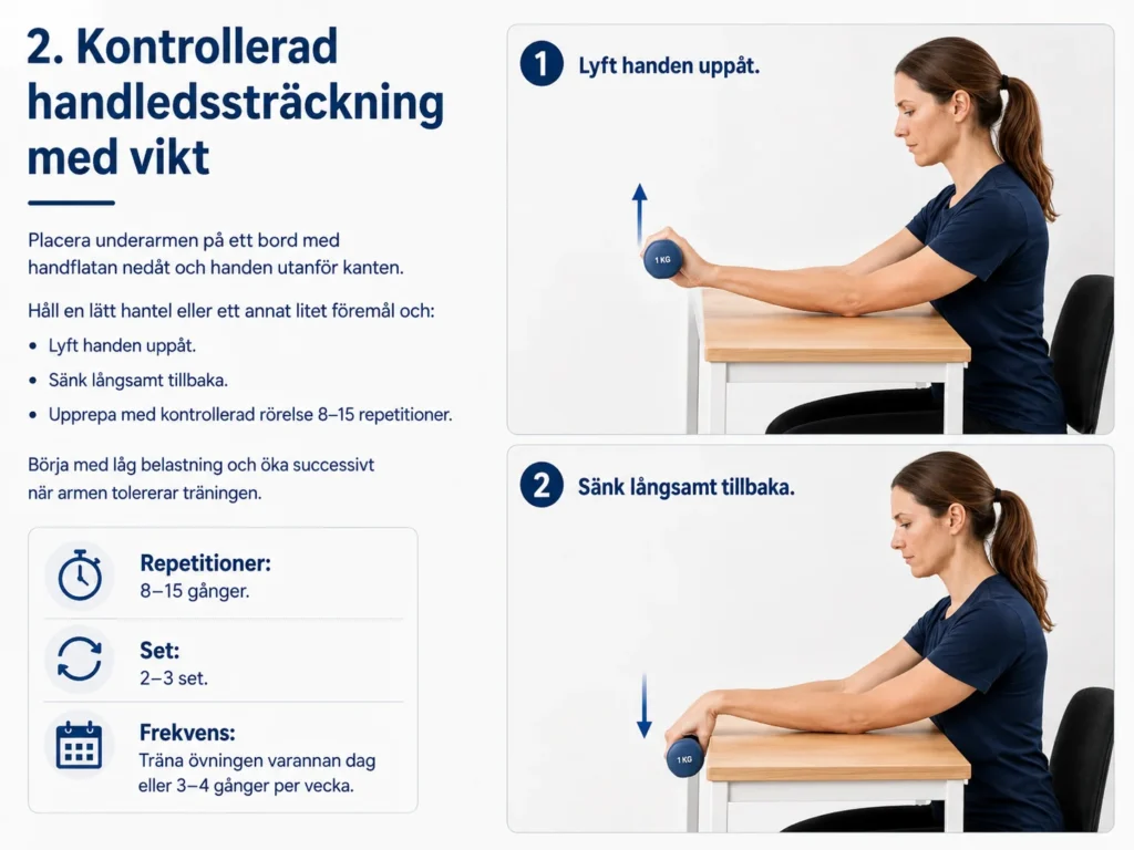 Instruktioner för rehab av tenninsarmbåge med handledssträckningar