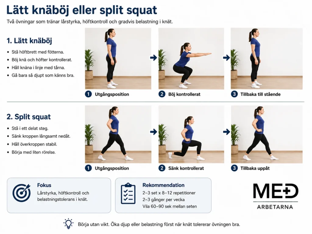 knäböj och splitsquat rehab-övning med instruktioner