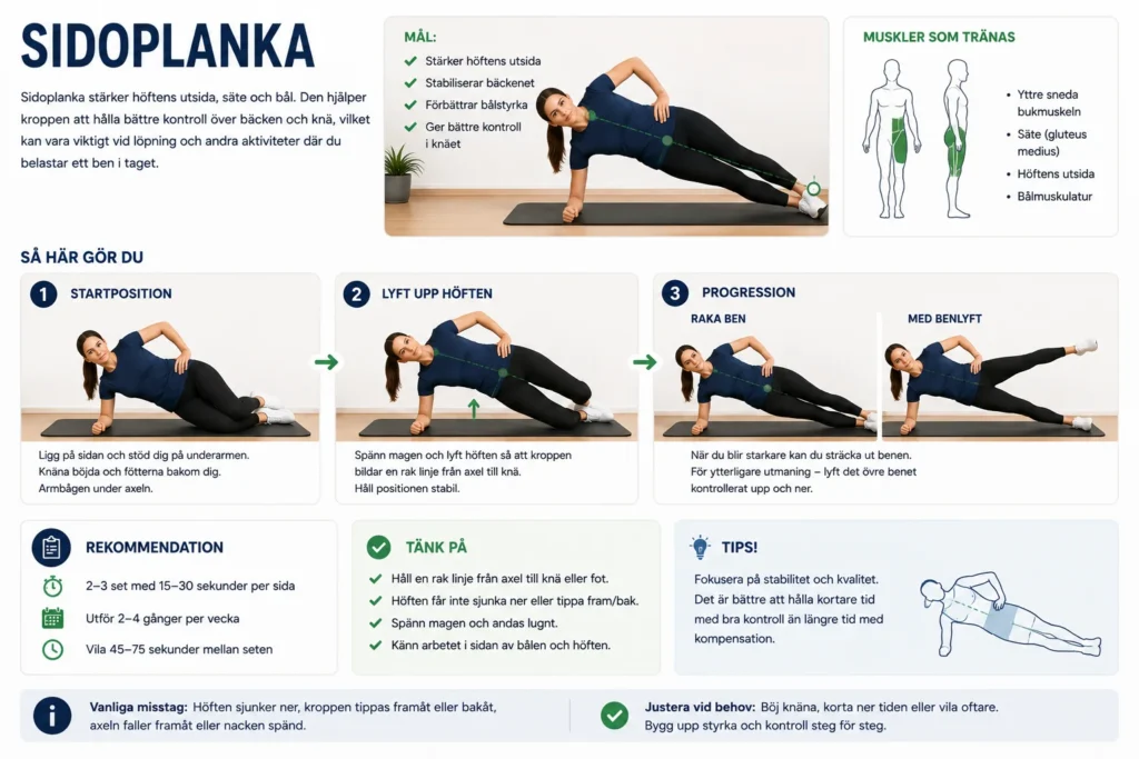 sidoplanka rehabövning mot löparknä